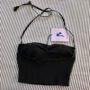 Angeline Kingsley Black Ribbed Stretch Crop Top NWT